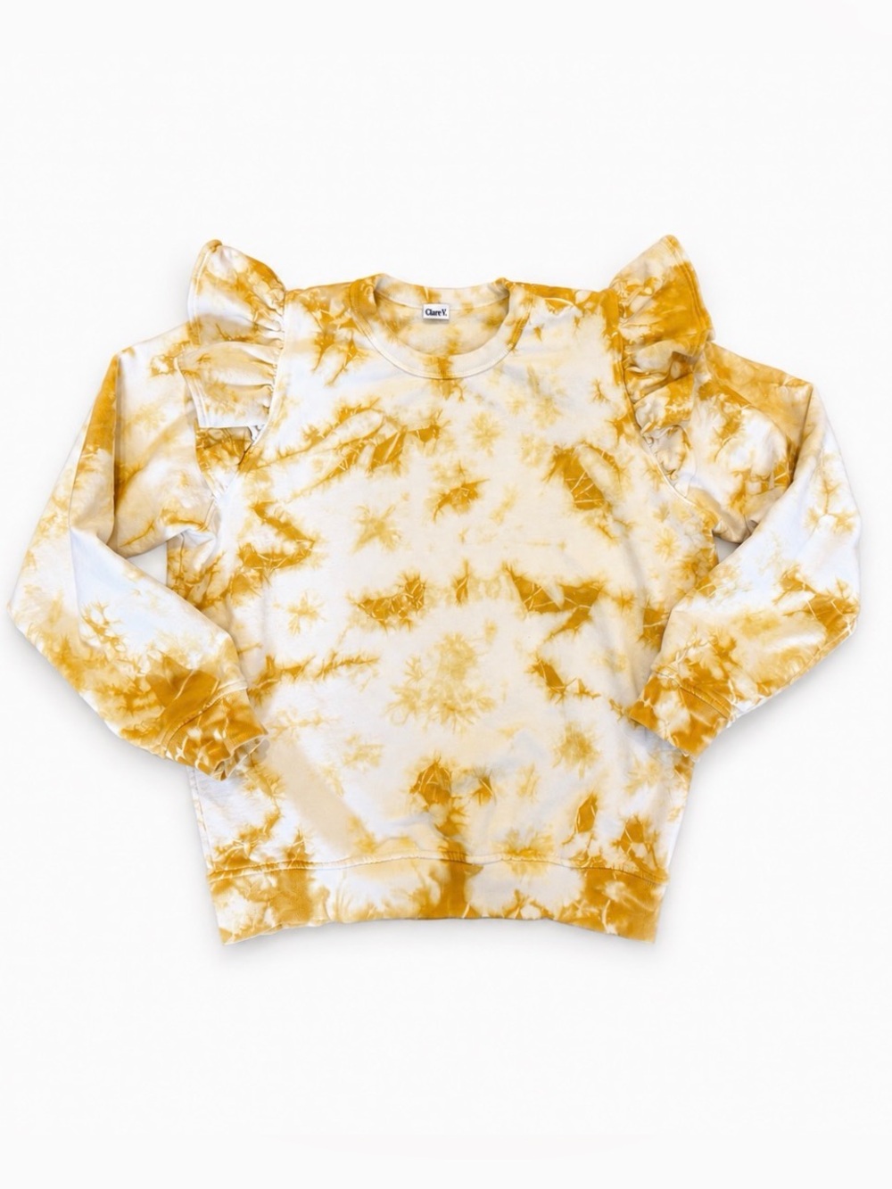 Clare V. Yellow Tie-Dye Ruffle Shoulder Sweatshirt